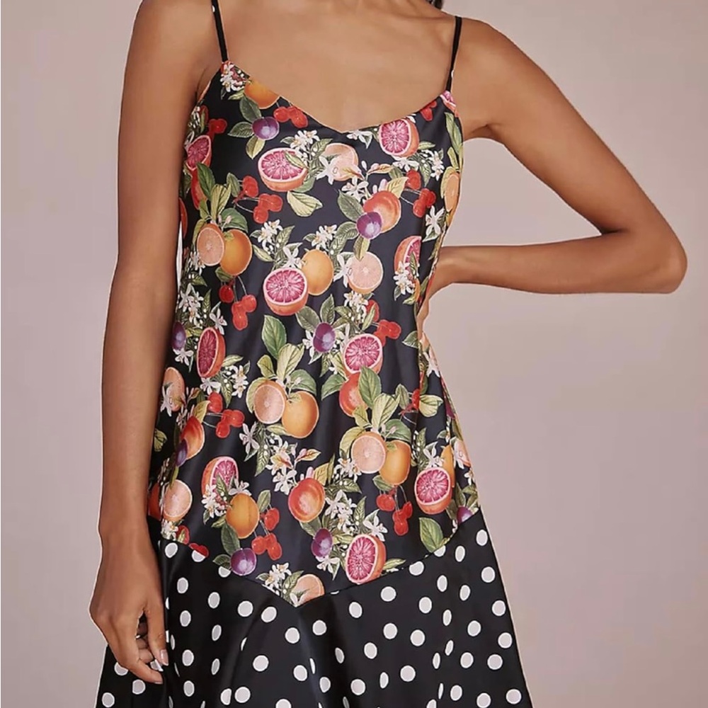 Fruit Print Slip Dress with Polka Dots